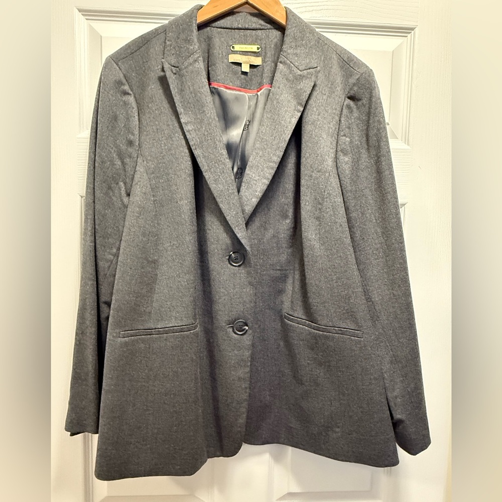 Talbots Luxe Italian Wool Grey Two Button Jacket Plus Size 22W New Without Tags